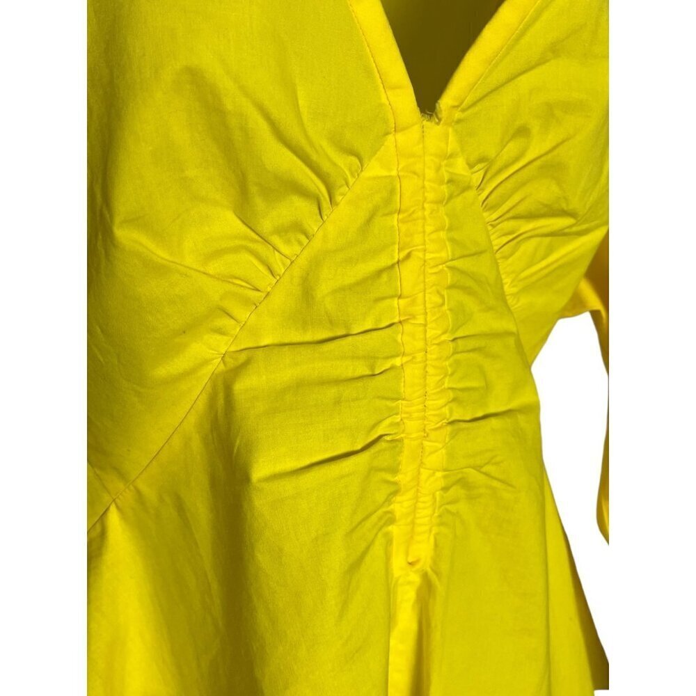 Proenza Schouler White‎ Label Women's 8 Poplin V-Neck Top Bright Yellow Peplum - Picture 5 of 15